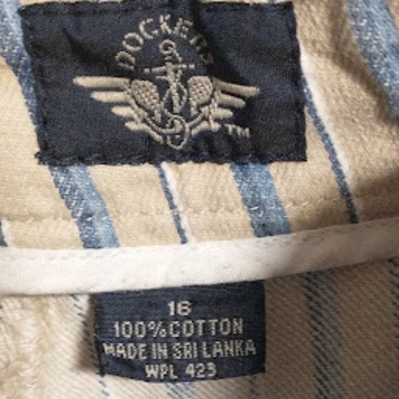 DOCKERS womens striped shorts size 16 khaki blue white w-033 - Picture 4 of 4